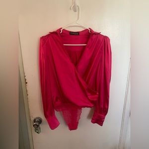 Hot pink silk bodysuit